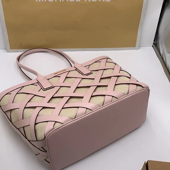 Michael Kors Sienna Large Tote Shoulder Bag Powder Blush Leather Canvas - Picture 11 of 16